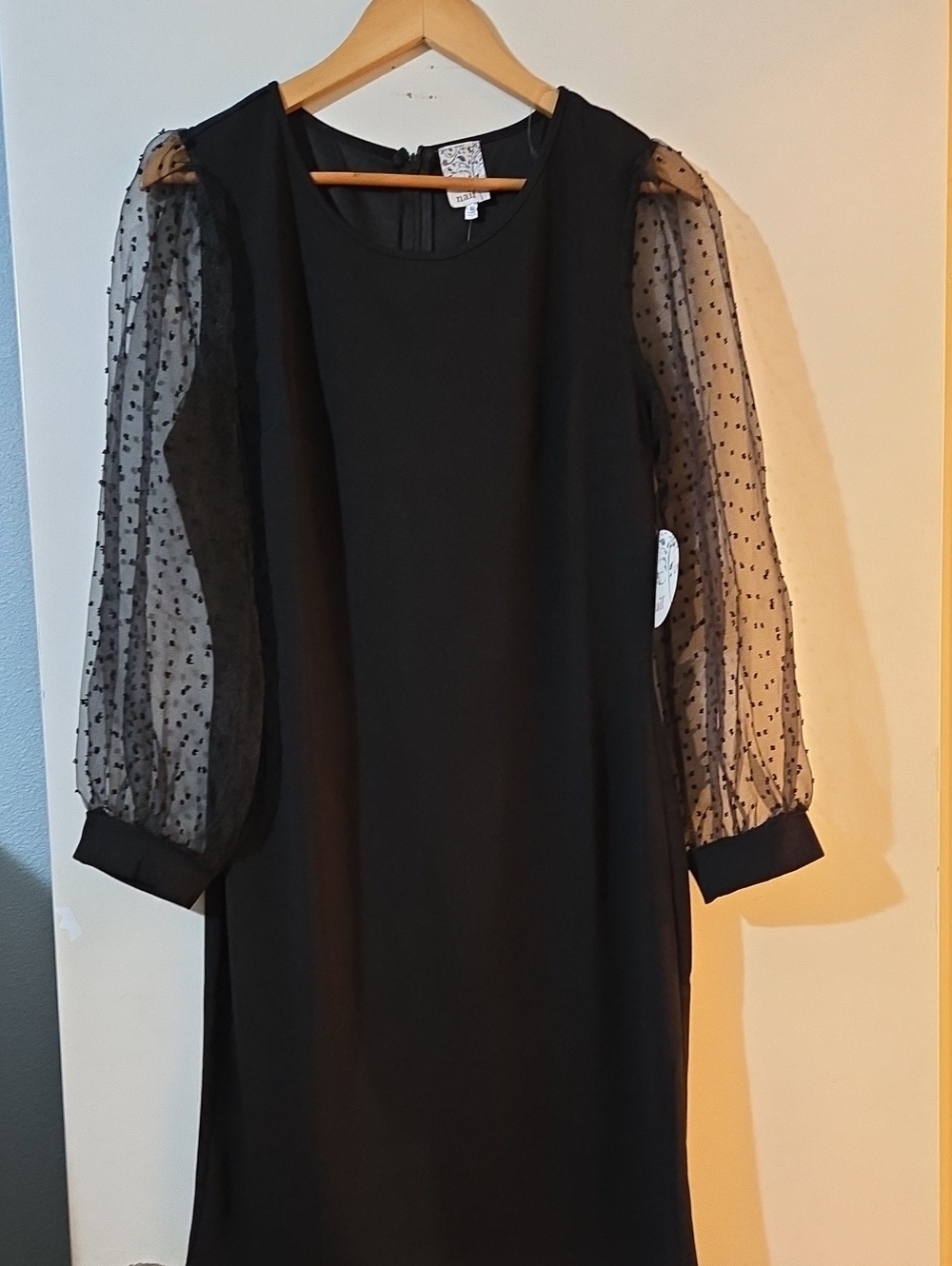 NAIF Black Long-Sleeve Sheer Polka Dot Dress